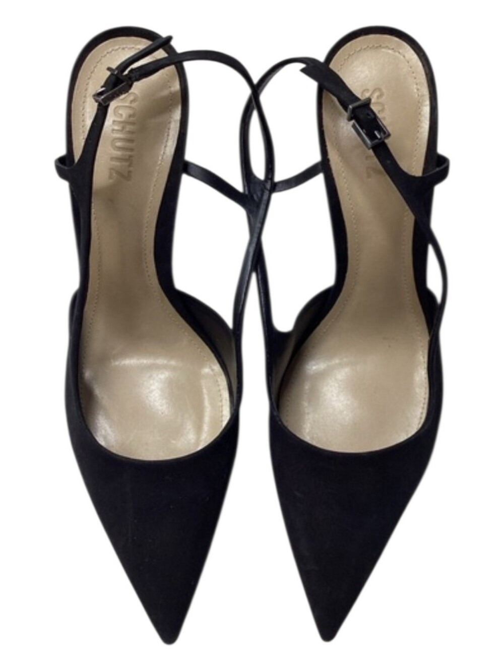 SCHUTZ Black Pointed Toe Strappy Slingback Heels Size 10